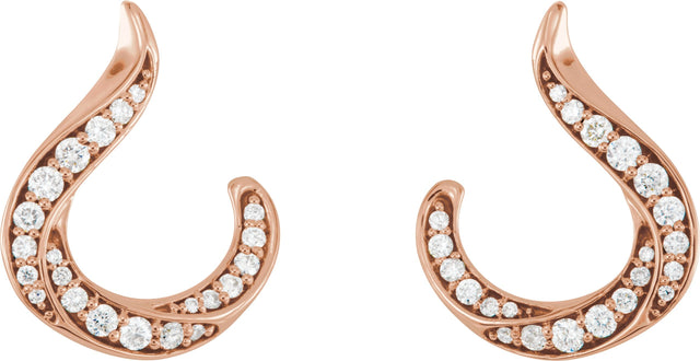 14K Gold Round Natural Diamond Accented Freeform Earrings - Rose Gold - view 2