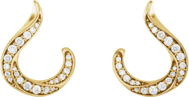 14K Gold Round Natural Diamond Accented Freeform Earrings - Yellow Gold - view 2