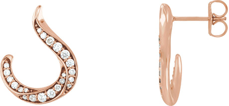 14K Gold Round Natural Diamond Accented Freeform Earrings - Rose Gold