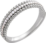 14K Gold Round Natural Diamond Beaded Ring – 1mm Stones - White Gold