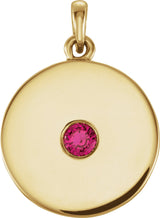 14K Gold Round Natural Ruby Disc Necklace or Pendant - Yellow Gold