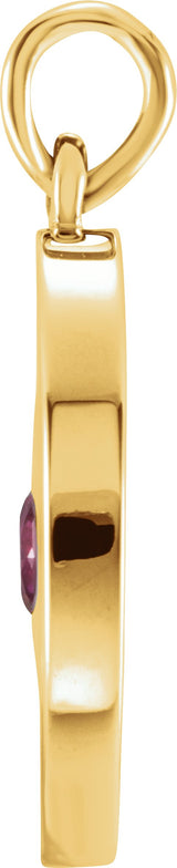 14K Gold Round Natural Ruby Disc Necklace or Pendant - Yellow Gold - view 2