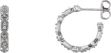 14K Gold Round Natural Diamond Accented Hoop Earrings – 1-1.1mm Stones - White Gold