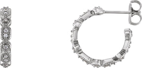 Platinum Round Natural Diamond Accented Hoop Earrings – 1-1.1mm Stones