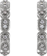 14K Gold Round Natural Diamond Accented Hoop Earrings – 1-1.1mm Stones - White Gold - view 2