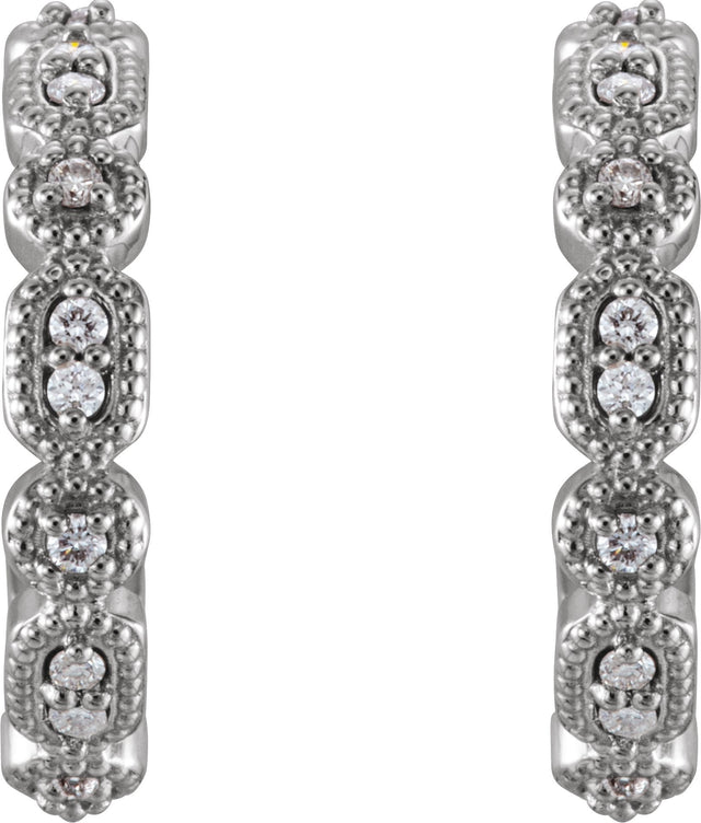 14K Gold Round Natural Diamond Accented Hoop Earrings – 1-1.1mm Stones - White Gold - view 2