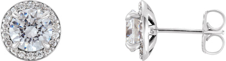 Platinum Natural Diamond Round 4-Prong Halo-Style Earrings – 3.5-5mm Stones