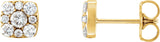 14K Gold Round Natural Diamond Square Cluster Earrings - Yellow Gold