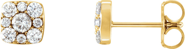 14K Gold Round Natural Diamond Square Cluster Earrings - Yellow Gold