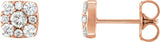 14K Gold Round Natural Diamond Square Cluster Earrings - Rose Gold