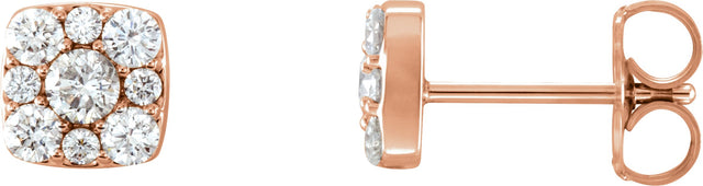 14K Gold Round Natural Diamond Square Cluster Earrings - Rose Gold