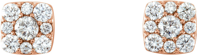 14K Gold Round Natural Diamond Square Cluster Earrings - Rose Gold - view 2