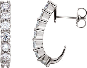 Platinum Round Natural Diamond J-Hoop Earrings