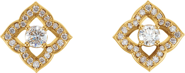 Platinum Round Natural Diamond Halo-Style Clover Earrings - view 4