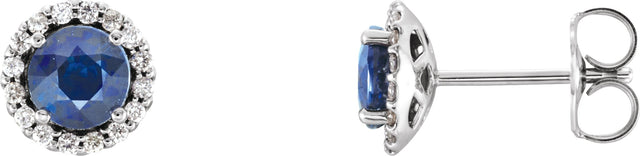 Platinum Natural Blue Sapphire Round 4-Prong Halo-Style Earrings – 3-6mm Stones