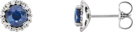 14K Gold Natural Blue Sapphire Round 4-Prong Halo-Style Earrings – 3-6mm Stones - White Gold