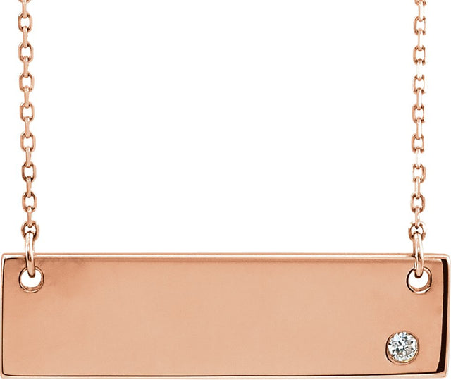 14K Gold Engravable Bar Necklace - Rose Gold