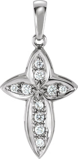 14K Gold Round Natural Diamond Bright-Cut Cross Pendant