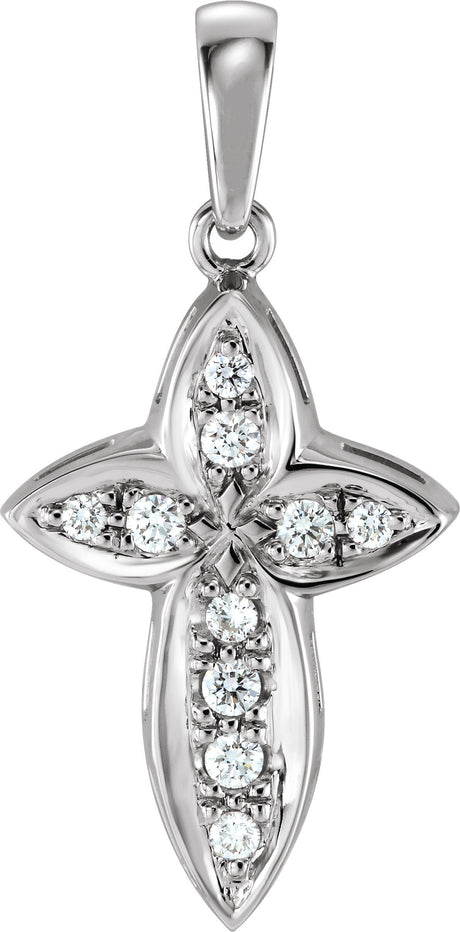 14K Gold Round Natural Diamond Bright-Cut Cross Pendant