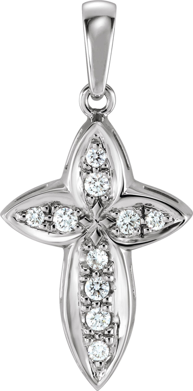 14K Gold Round Natural Diamond Bright-Cut Cross Pendant