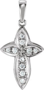 14K Gold Round Natural Diamond Bright-Cut Cross Pendant