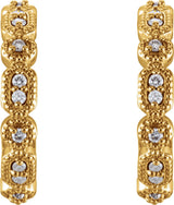 14K Gold Round Natural Diamond Accented Hoop Earrings – 1-1.1mm Stones - Yellow Gold - view 2