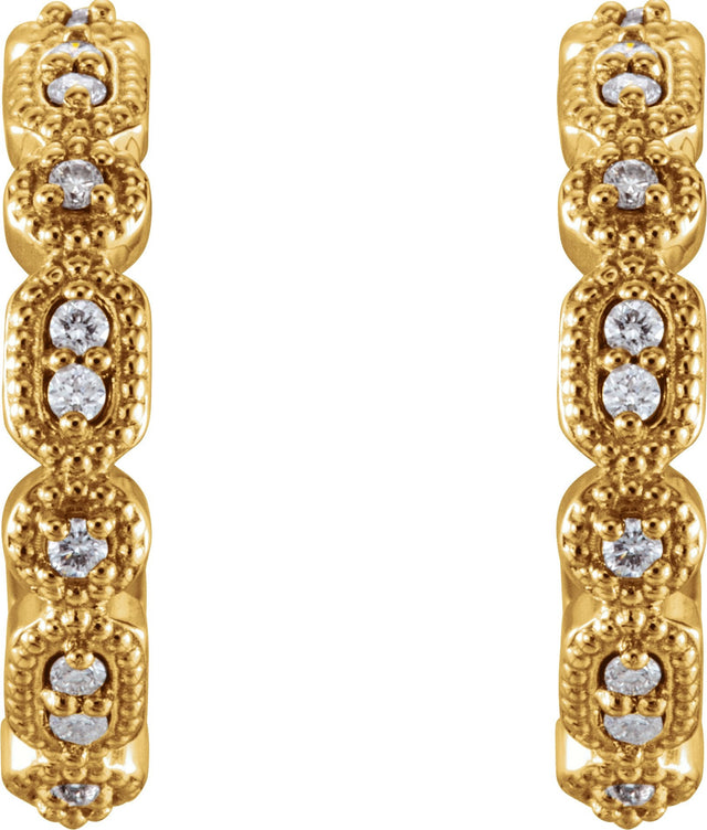 14K Gold Round Natural Diamond Accented Hoop Earrings – 1-1.1mm Stones - Yellow Gold - view 2