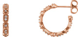 14K Gold Round Natural Diamond Accented Hoop Earrings – 1-1.1mm Stones - Rose Gold