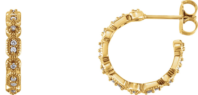 14K Gold Round Natural Diamond Accented Hoop Earrings – 1-1.1mm Stones - Yellow Gold