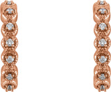 14K Gold Round Natural Diamond Accented Hoop Earrings – 1-1.2mm Stones - Rose Gold - view 2
