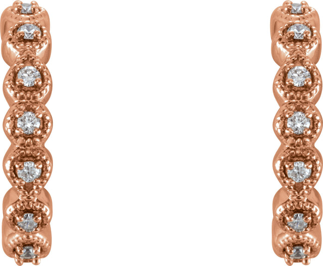 14K Gold Round Natural Diamond Accented Hoop Earrings – 1-1.2mm Stones - Rose Gold - view 2
