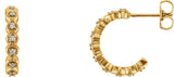 14K Gold Round Natural Diamond Accented Hoop Earrings – 1-1.2mm Stones - Yellow Gold