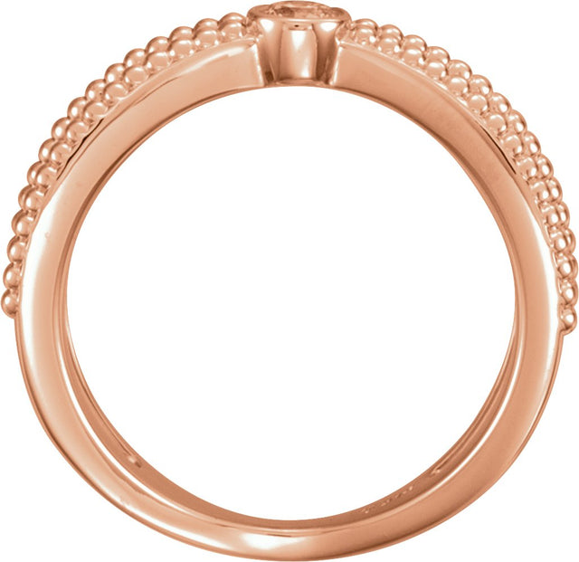 14K Gold Round Natural Diamond Bezel-Set Beaded Ring - Rose Gold - view 2