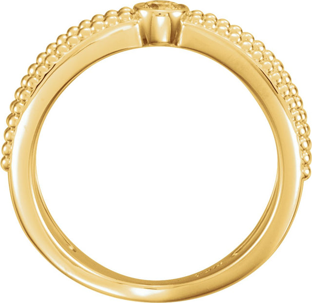 14K Gold Round Natural Diamond Bezel-Set Beaded Ring - Yellow Gold - view 2
