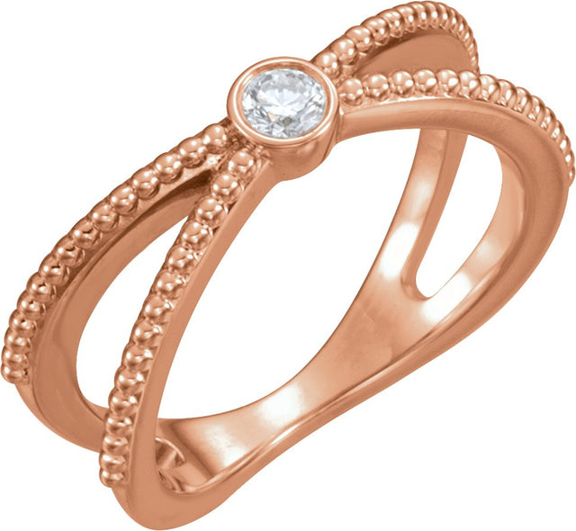 14K Gold Round Natural Diamond Bezel-Set Beaded Ring - Rose Gold