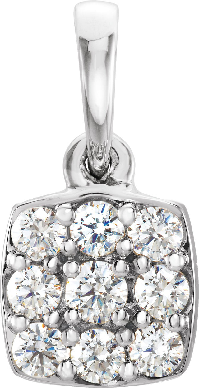 14K Gold Round Natural Diamond Cluster Pendant - White Gold