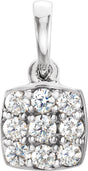 14K Gold Round Natural Diamond Cluster Pendant - White Gold