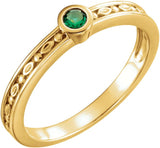 14K Gold Round Natural Emerald Family Stackable Ring - Yellow Gold