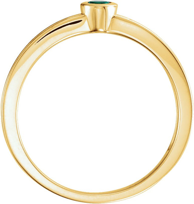 14K Gold Round Natural Emerald Family Stackable Ring - Yellow Gold - view 2