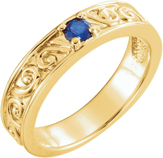 14K Gold Round Natural Blue Sapphire Family Stackable Ring – 4mm Stones - Yellow Gold