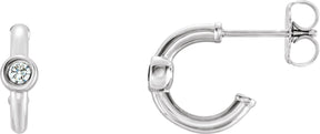 Platinum Round Natural Diamond Bezel-Set Huggie Earrings