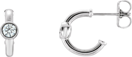 14K Gold Round Natural White Sapphire Bezel-Set Huggie Earrings - White Gold