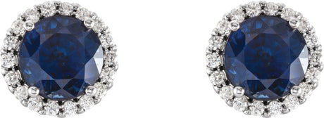 Platinum Lab-Grown Blue Sapphire Round 4-Prong Halo-Style Earrings – 3-6mm Stones - view 2