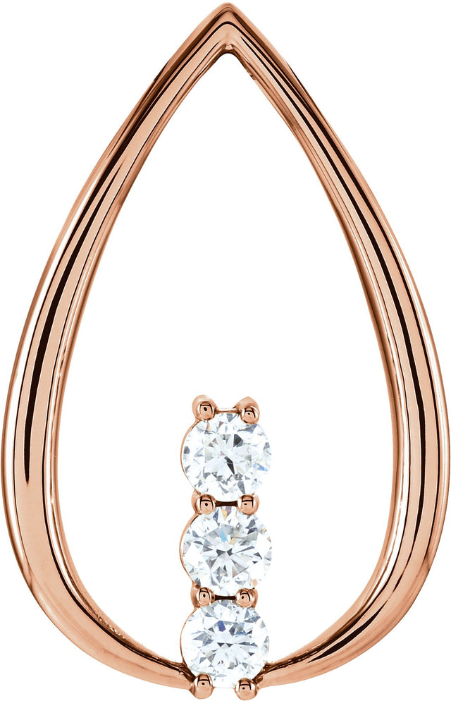 14K Gold Round Natural Diamond Three-Stone Freeform Pendant – 3/8 CTW · 3.4mm Stones - Rose Gold