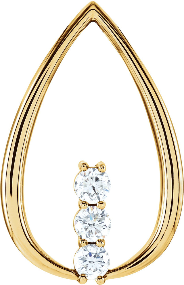 14K Gold Round Natural Diamond Three-Stone Freeform Pendant – 3/8 CTW · 3.4mm Stones - Yellow Gold