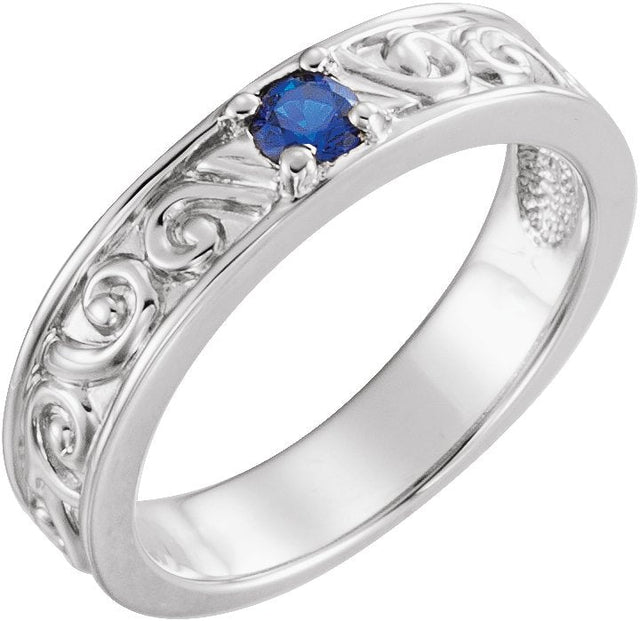14K Gold Round Natural Blue Sapphire Family Stackable Ring – 4mm Stones - White Gold