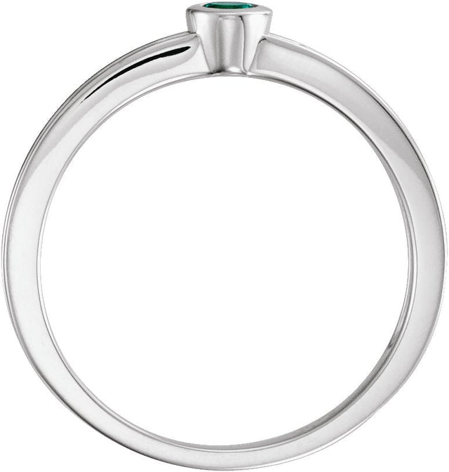 14K Gold Round Lab-Grown Emerald Family Stackable Ring - White Gold - view 2