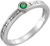14K Gold Round Lab-Grown Emerald Family Stackable Ring - White Gold