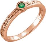 14K Gold Round Natural Emerald Family Stackable Ring - Rose Gold