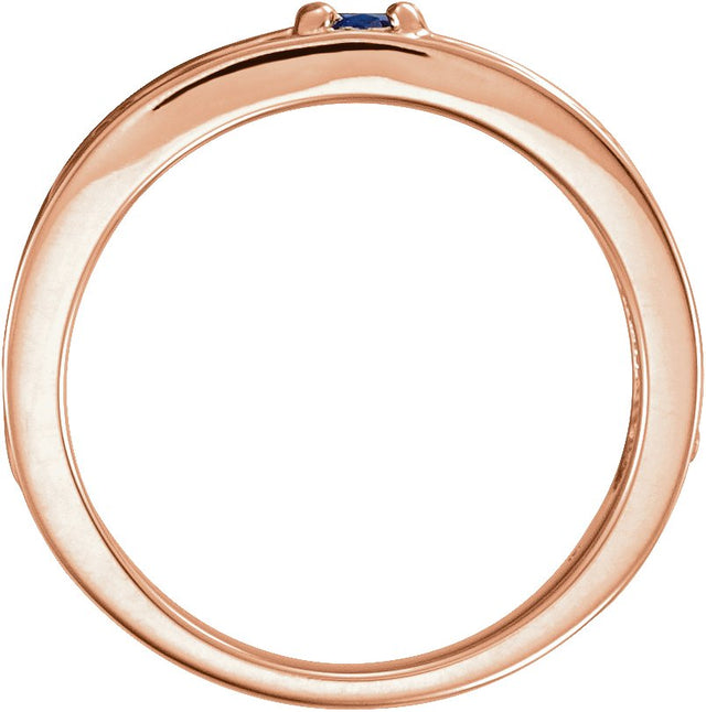 14K Gold Round Natural White Sapphire Family Stackable Ring – 4mm Stones - Rose Gold - view 2